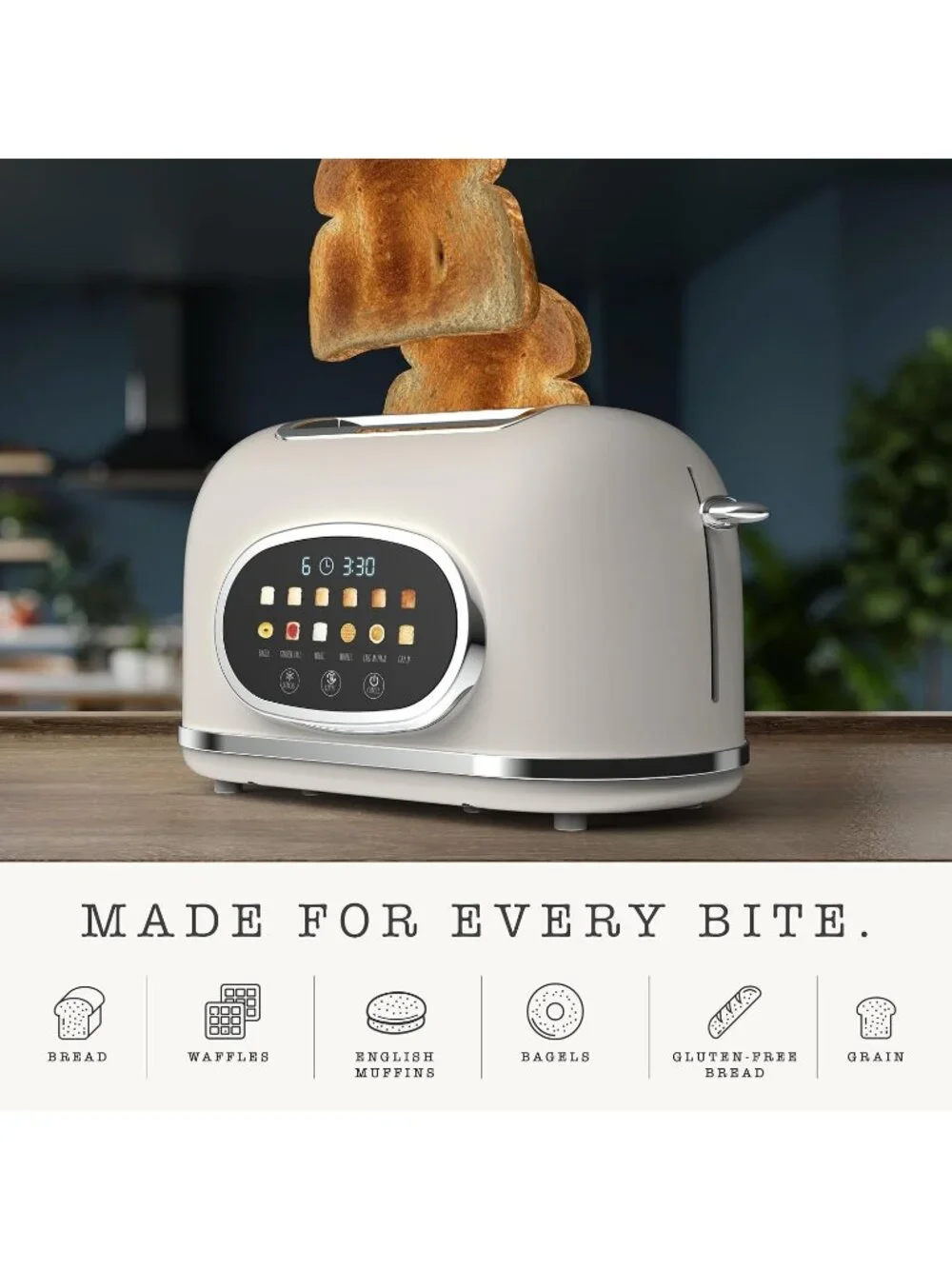 2 Slice Digital Cream Stainless Steel With Touchscreen 6 Shade Settings Toaster